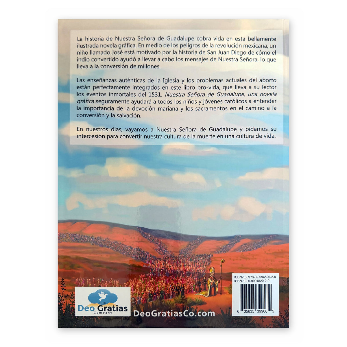 Nuestra Señora de Guadalupe La Novela Gráfica, Spanish hardcover, back cover