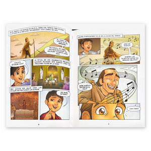 Nuestra Señora de Guadalupe La Novela Gráfica, Spanish hardcover, inside pages 8 and 9